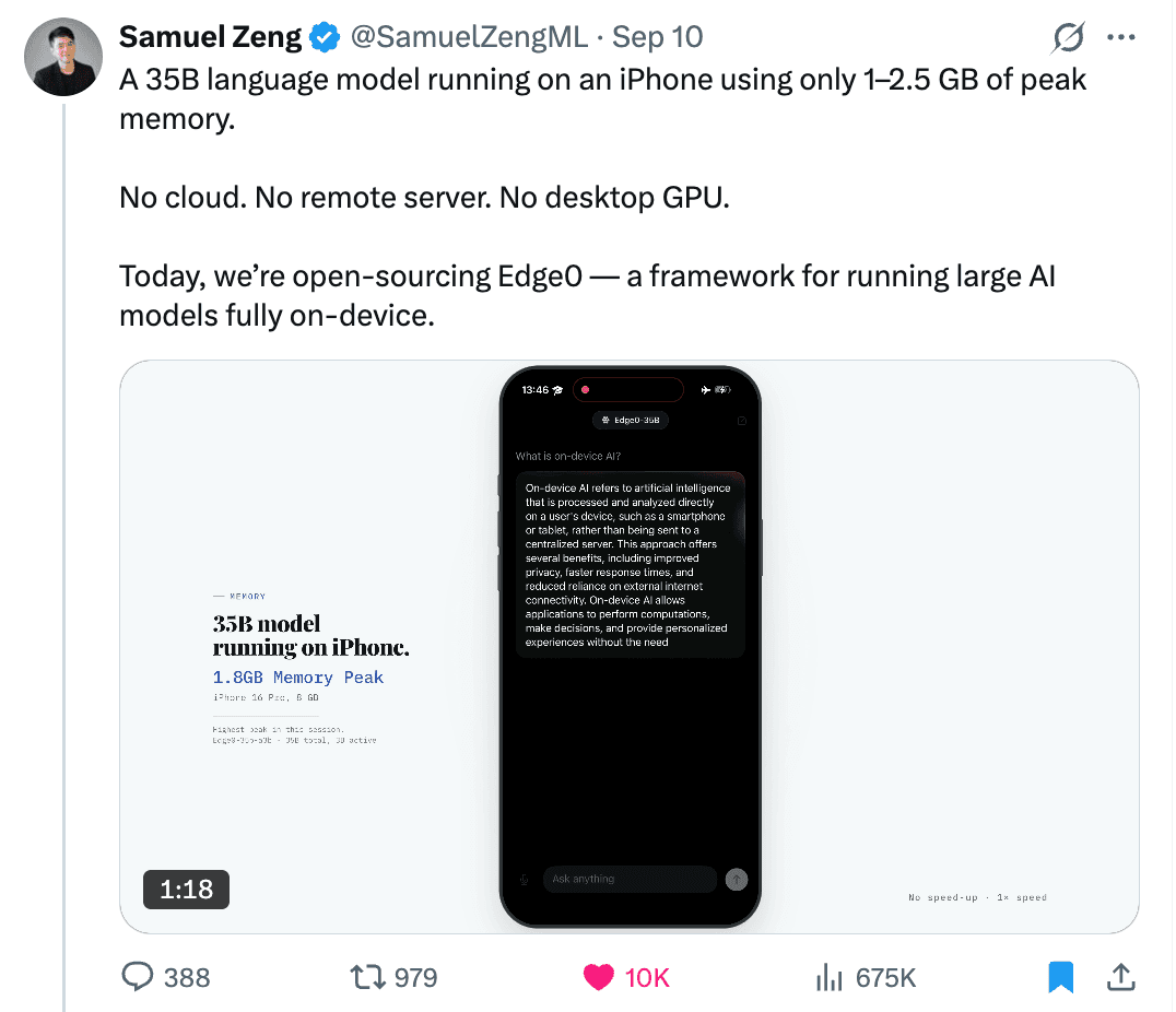 Samuel Zeng announcing the Edge0 open source on X